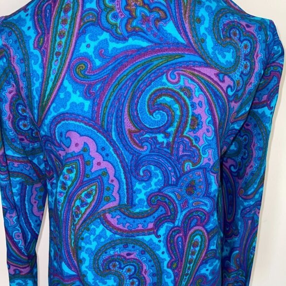 Young Tiffany Melbourne Dress Vintage Purple Turquoise Paisley Zipper Front - Picture 11 of 12